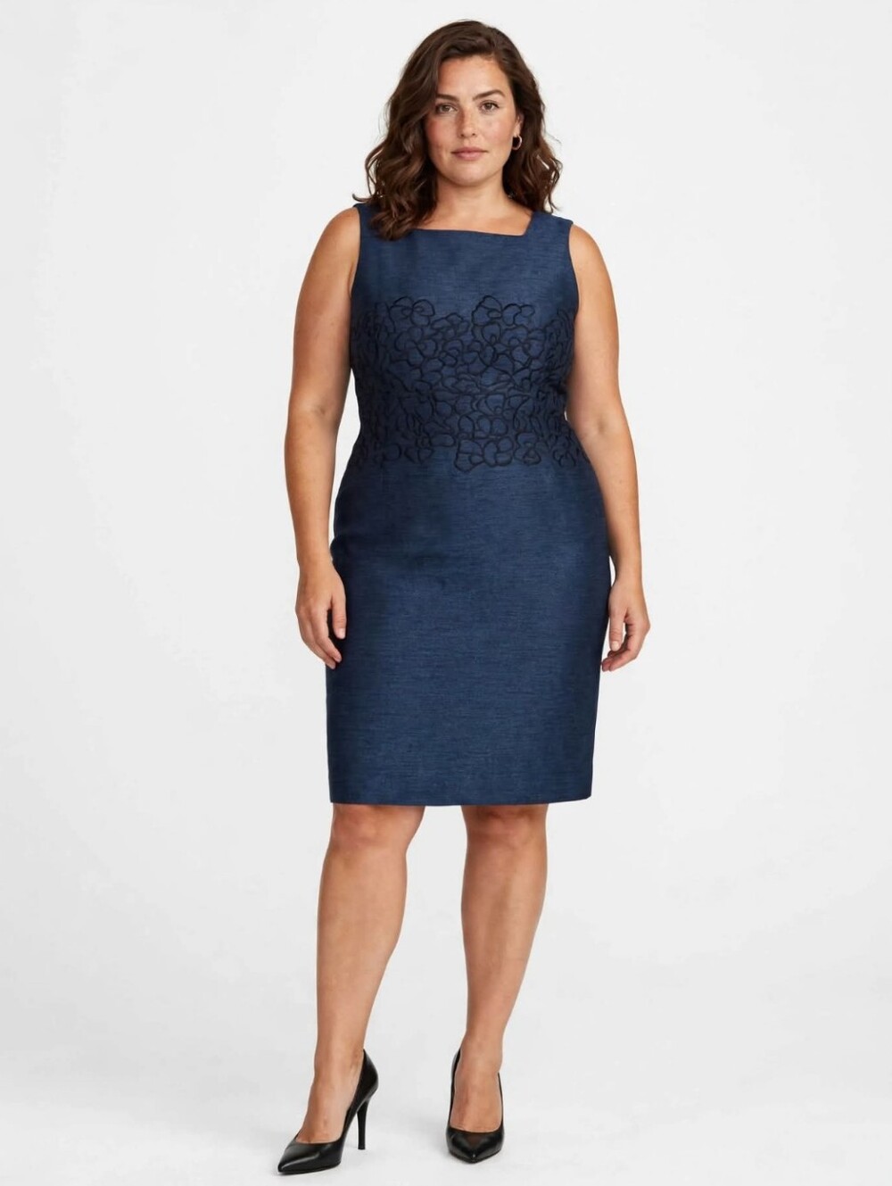 Preston And York Sleeveless Navy Blue Floral Embroidered Lined Sheath Dress 18